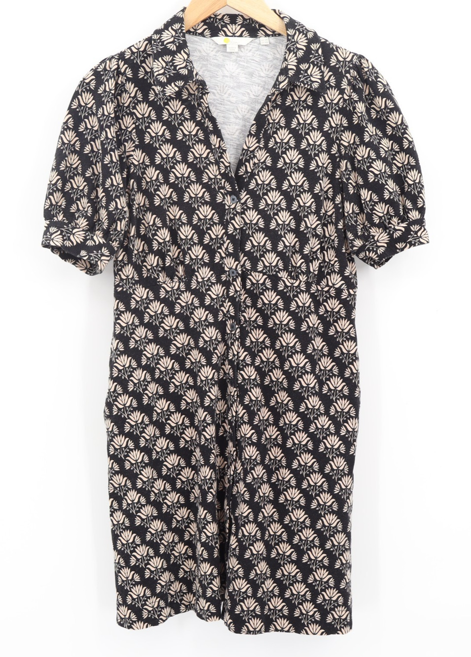 Boden Sz 10 Retro Botanical Print V-Neck Collared Stretch Jersey Fall Dress